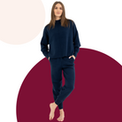 Modern Loungewear, Blau mit Pullover und Hose, einfarbig langarm, elegant gemütlicher hausanzug 