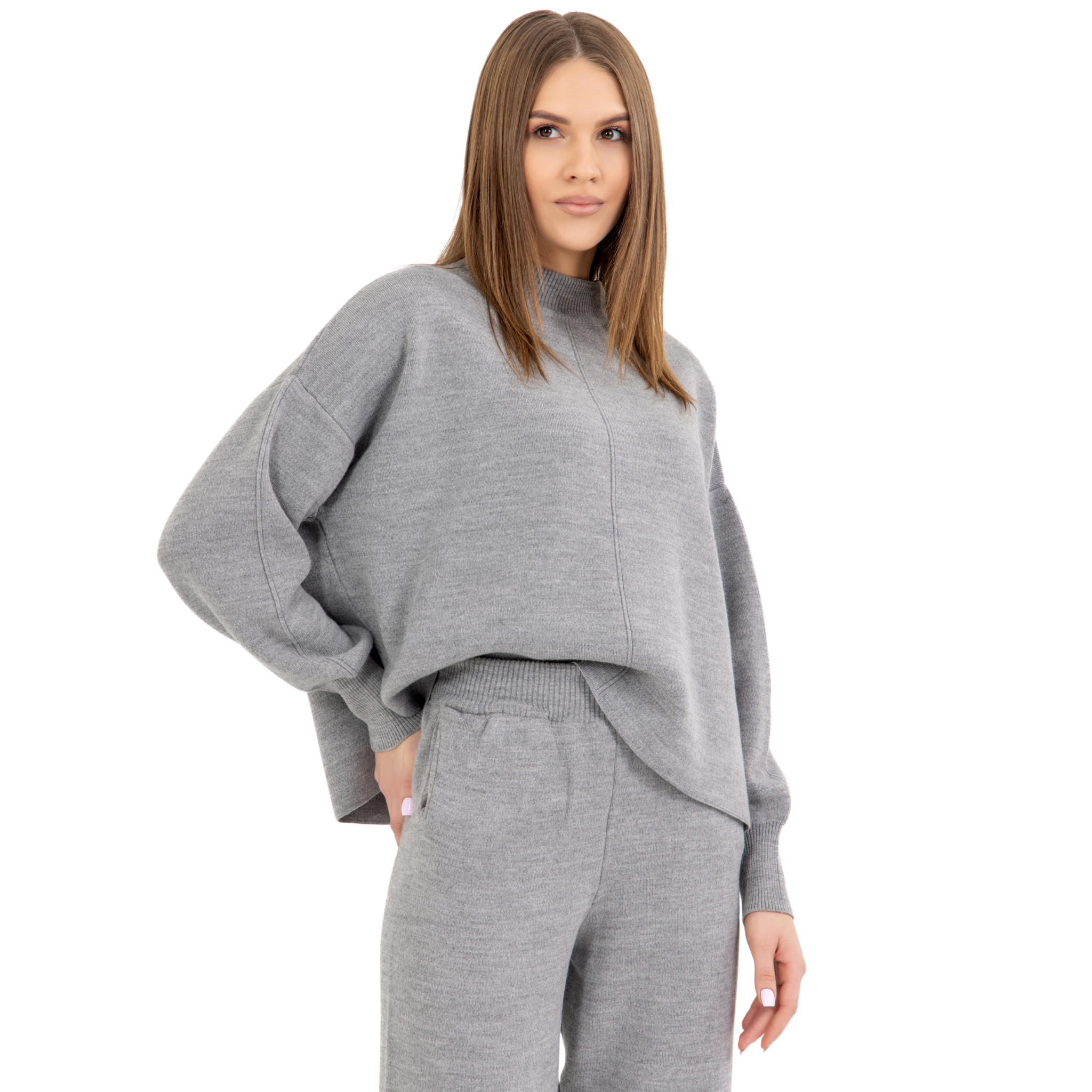 loungewear damen, Loungewear Set Damen, grau, Oberteil und Unterteil, Pullover mit Kragen 