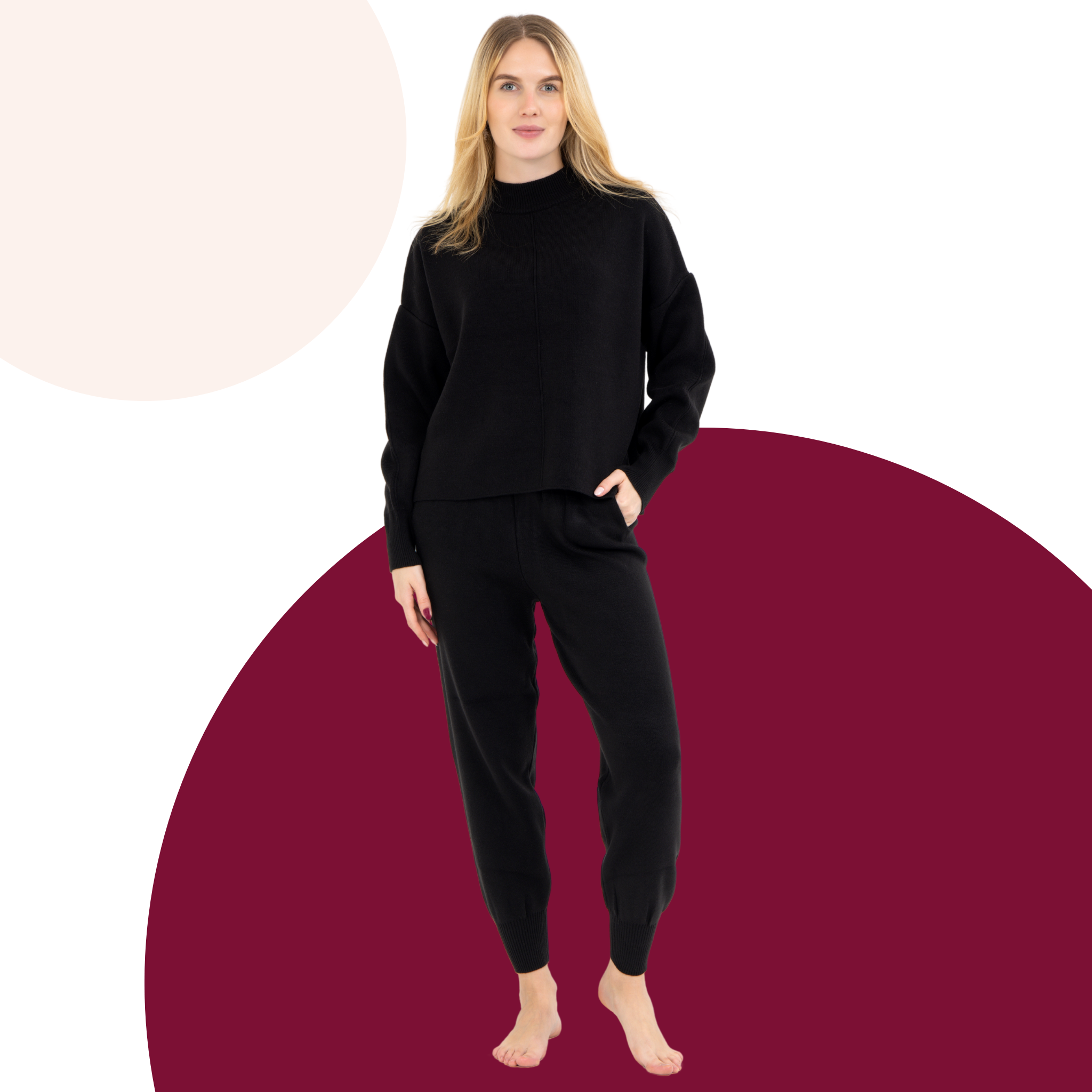 Loungewear Damen, Loungwear Set Women, einfarbig langarm schwarz Hose und Oberteil 