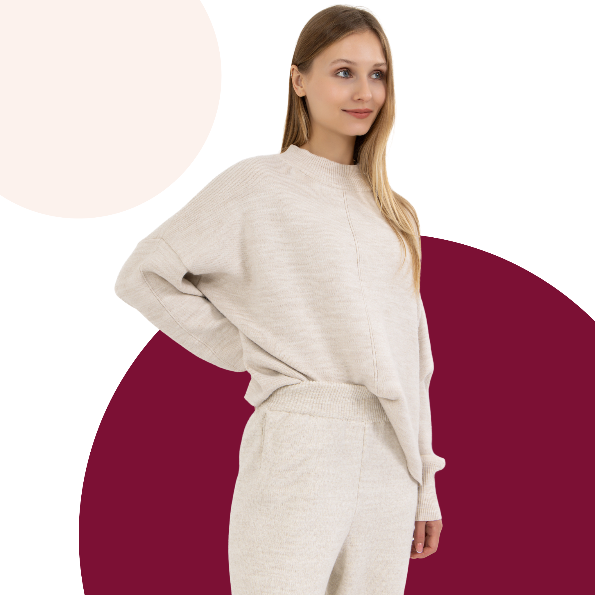 Loungewear Damen Beige Set aus Pullover und Hose 